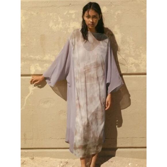 Zara Open Knit Tie Dye Tunic Boho Maxi / Midi Dress Purple Peach Size Medium - Picture 1 of 6